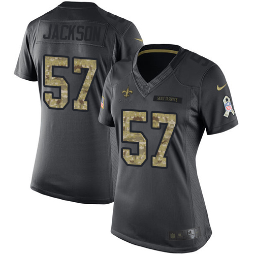 Women's Limited Rickey Jackson Nike Jersey Black - #57 2016 Salute to Service NFL New Orleans Saints